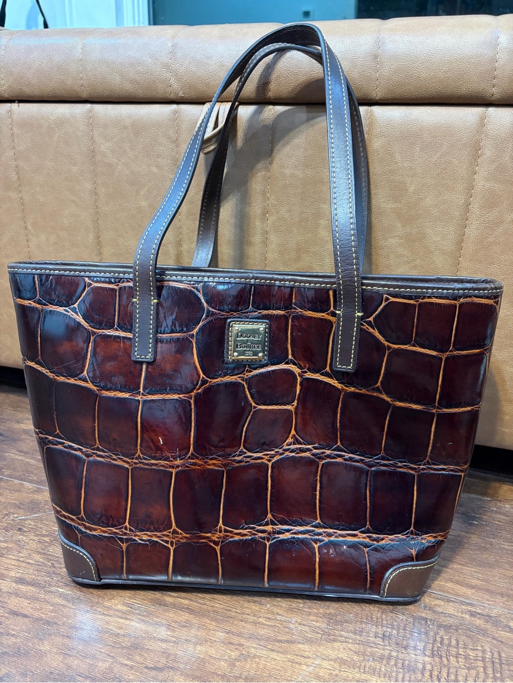 Dooney & Bourke Dark Brown Croc-Embossed Leather Tote